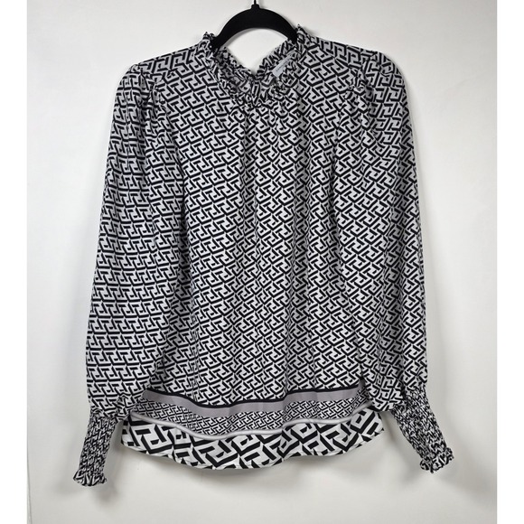 Carolina Belle Montreal Geometric Print Long Sleeve Smocked Cuff Blouse Small - Picture 1 of 6